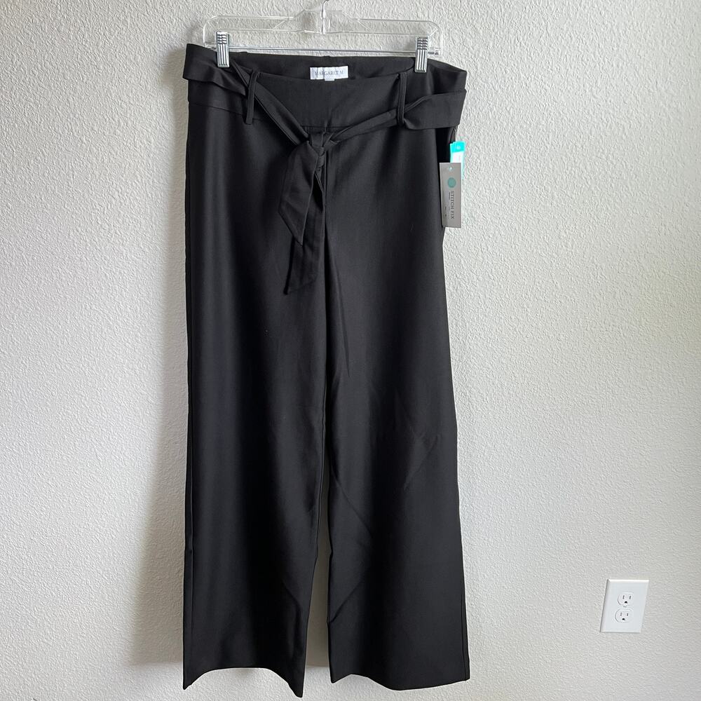 Margaret M Black Wide Leg Pants with Waist Tie